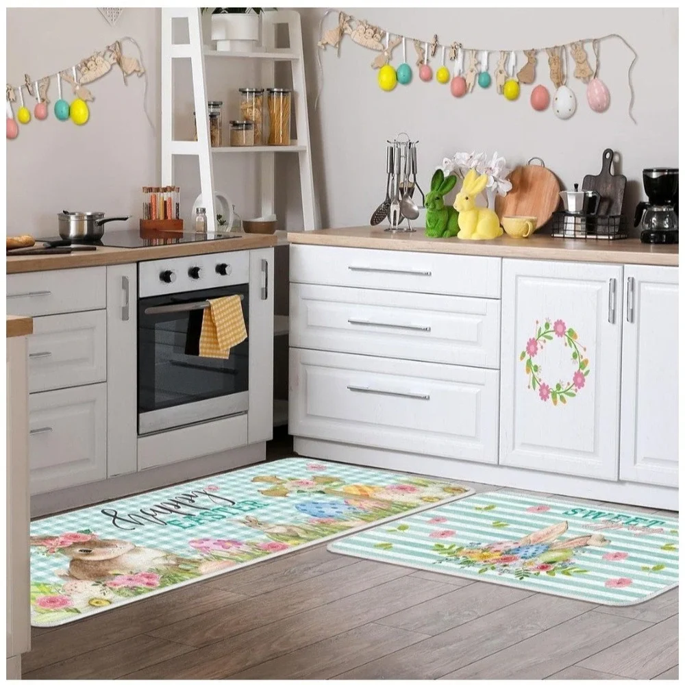 Spring Easter Kitchen Rugs and Mats Set of 2 Happy Easter Kitchen Decor